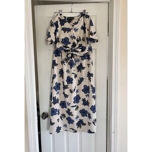 Zoey & Beth Floral Boho 2-Piece Set Cotton Linen Top & Midi Skirt M Cottagecore